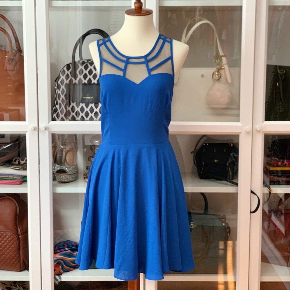 Blue Backless A Line Flowy Dress